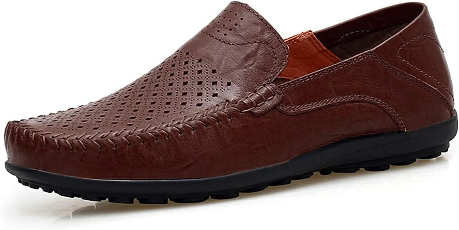 Go Tour Men's Premium Genuine Leather Casual Slip on Loafers Breathable Driving Shoes Fashion Slipper
