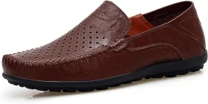 Go Tour Men's Premium Genuine Leather Casual Slip on Loafers Breathable Driving Shoes Fashion Slipper