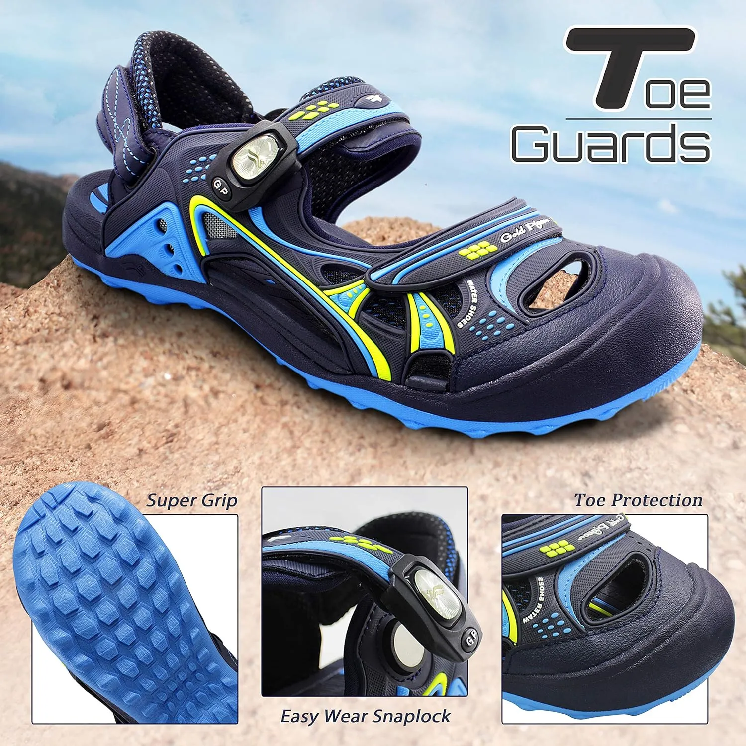 Gold Pigeon Shoes Toe Guard Unisex Outdoor Sandals, Easy Snap Lock Closure