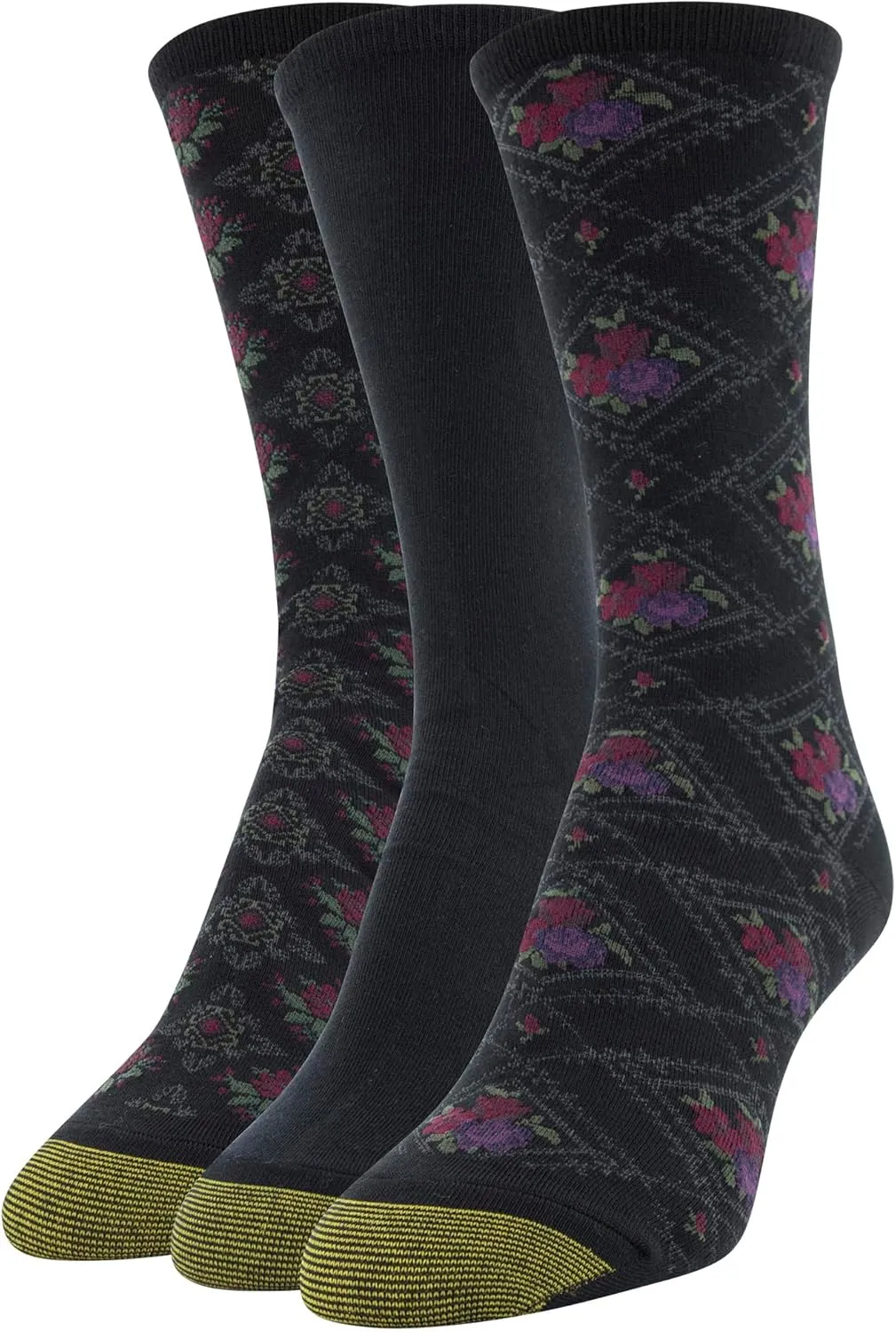GOLDTOE Women's Floral Dress Crew Socks, 3 Pairs