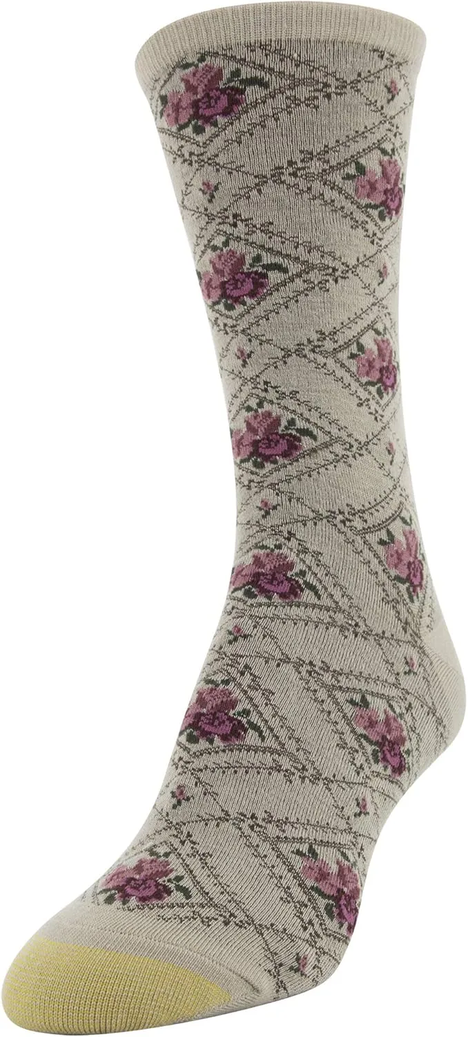 GOLDTOE Women's Floral Dress Crew Socks, 3 Pairs