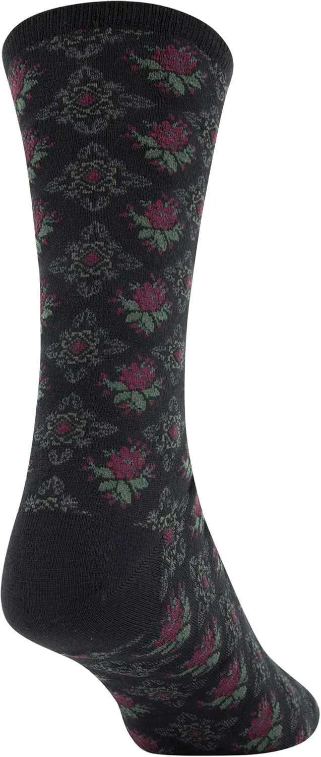 GOLDTOE Women's Floral Dress Crew Socks, 3 Pairs