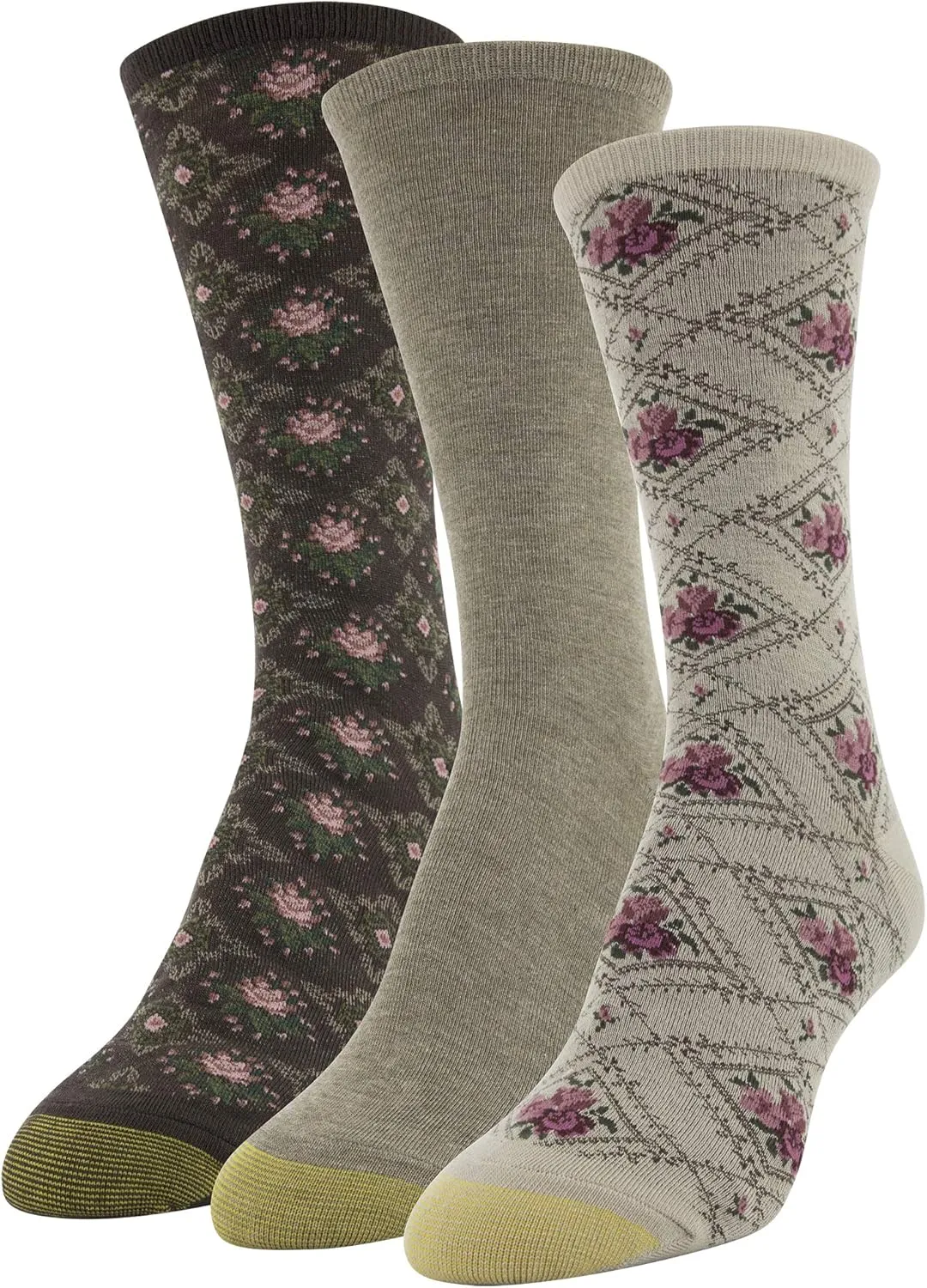 GOLDTOE Women's Floral Dress Crew Socks, 3 Pairs