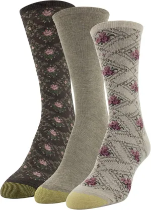 GOLDTOE Women's Floral Dress Crew Socks, 3 Pairs