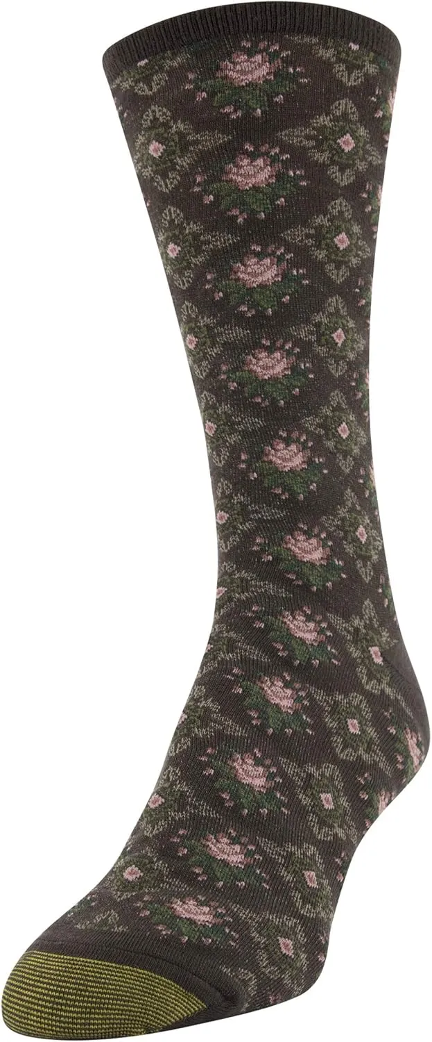 GOLDTOE Women's Floral Dress Crew Socks, 3 Pairs