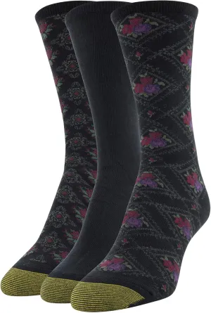 GOLDTOE Women's Floral Dress Crew Socks, 3 Pairs