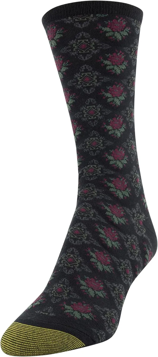 GOLDTOE Women's Floral Dress Crew Socks, 3 Pairs