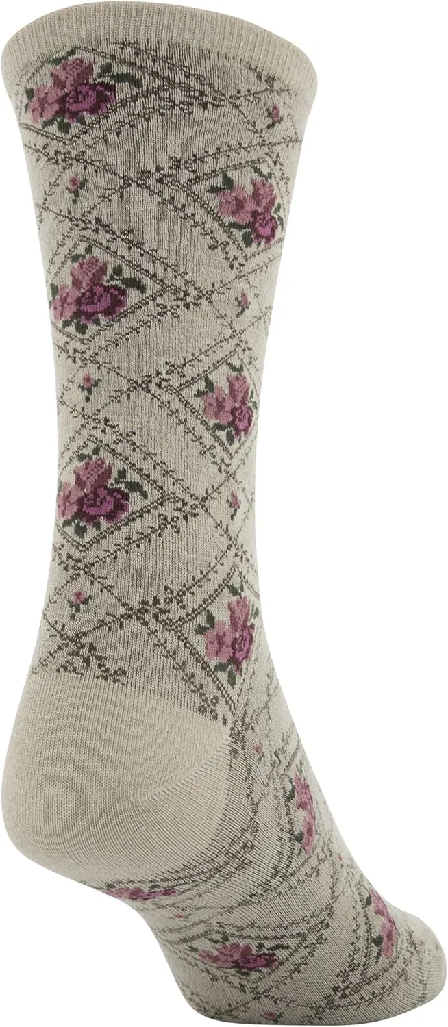 GOLDTOE Women's Floral Dress Crew Socks, 3 Pairs