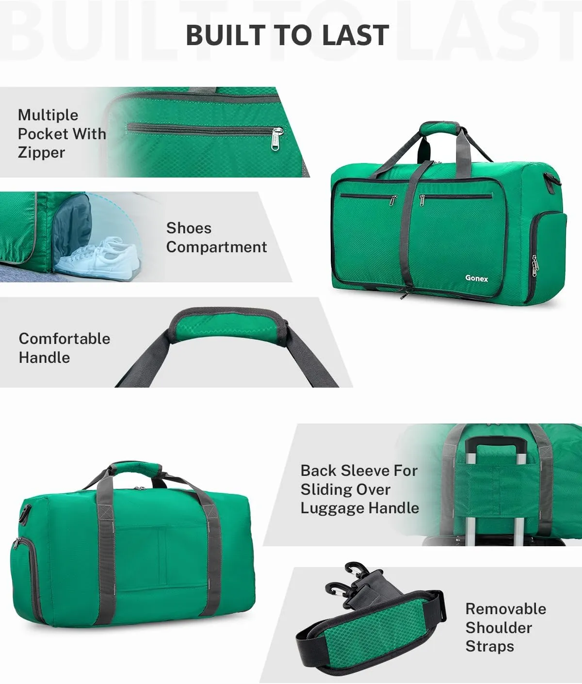 Gonex 40L 60L 80L 100L 150L Large Foldable Travel Duffle Bag with Shoes Compartment, Packable Lightweight Water Repellent Duffel Bag for Camping Gym Weekender Bag