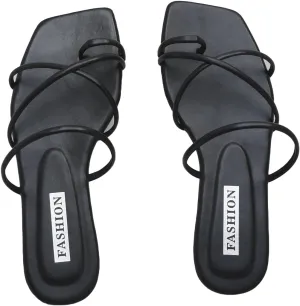 GORGLITTER Women's Cute Strappy Sandals Flat Sandals Toe Ring Summer Slide Sandal Slip on Flip Flops