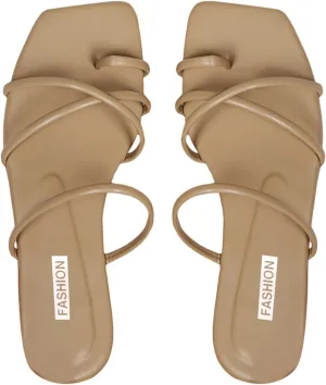 GORGLITTER Women's Cute Strappy Sandals Flat Sandals Toe Ring Summer Slide Sandal Slip on Flip Flops