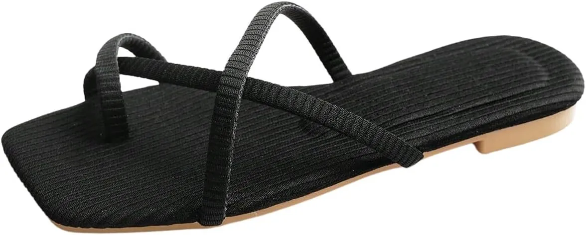 GORGLITTER Women's Cute Strappy Sandals Flat Sandals Toe Ring Summer Slide Sandal Slip on Flip Flops