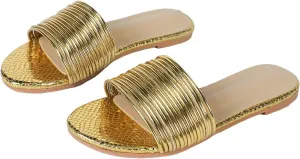 GORGLITTER Women's Summer Metallic Flats Sandal Dressy Cute Open Toe Slipper Slip on Slide Beach Sandals 2025
