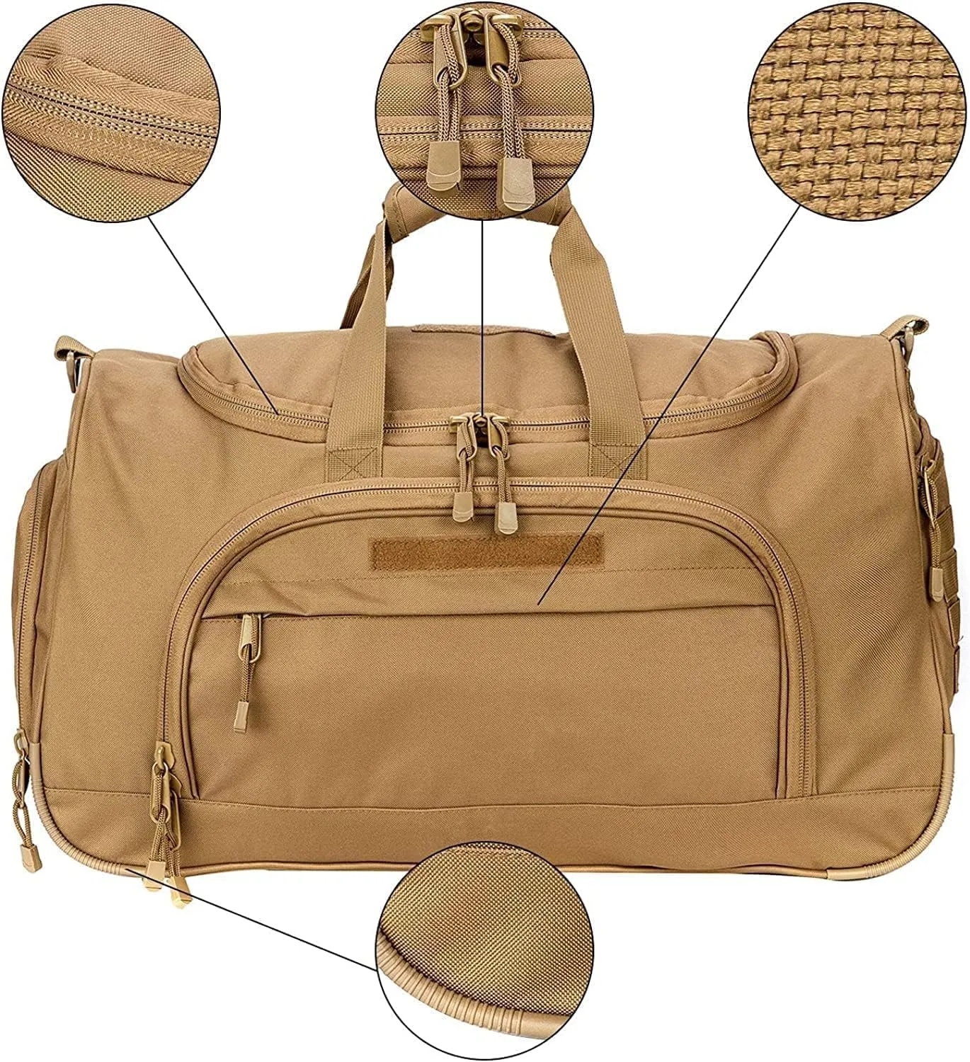 Gym Bag for Women & Men Tactical Duffle Military Weekender Work Out Lightweight Waterproof Sports Tote Shoe Pocket Tan