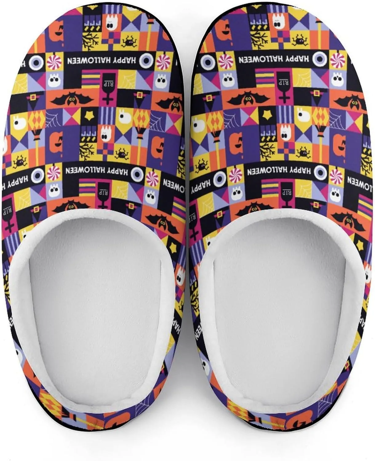 Halloween Checkered Clog Slippers For Womens Ladies Non-Slip Home Slippers Cotton Slipper Slip-On Shoes Indoor Outdoor