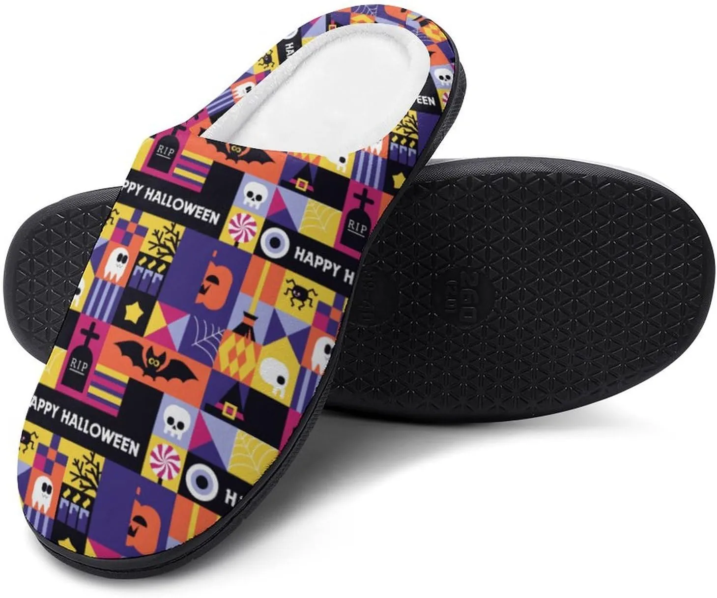 Halloween Checkered Clog Slippers For Womens Ladies Non-Slip Home Slippers Cotton Slipper Slip-On Shoes Indoor Outdoor
