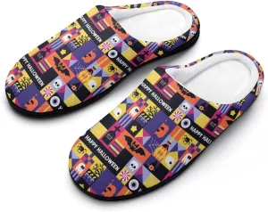Halloween Checkered Clog Slippers For Womens Ladies Non-Slip Home Slippers Cotton Slipper Slip-On Shoes Indoor Outdoor