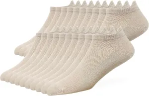 HaloYIYI Men's No Show Socks Beige Low Cut Mesh Breathable Cotton Comfortable Soft Tan Big & Tall With Tab, 10 Pairs