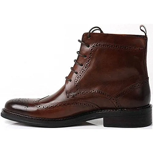 Handmade Brown Wingtip Brogue Ankle Dress Leather Boot