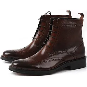 Handmade Brown Wingtip Brogue Ankle Dress Leather Boot