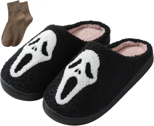 Happy Face Slippers for Women Men,Retro Soft Cozy Comfy Plush Lightweight House Slippers Slip-on Indoor Outdoor Slippers,Slip on Anti-Skid Sole