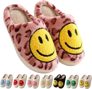 Happy Face Slippers Retro Cozy Comfy Plush Warm Slip-on Slippers Winter Soft Fuzzy Indoor House Shoes with Memory Foam for Men Women…