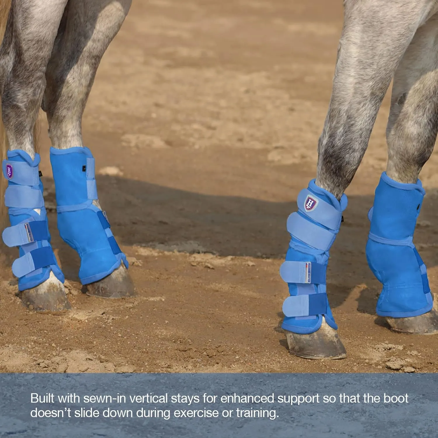 Harrison Howard Horse Fly Boots Perfect Contoured Fit Leg Guards Dense Mesh Boots with Ventilated Comfort Reliable Protection from Summer Elements Set of 4 Sky Blue XL