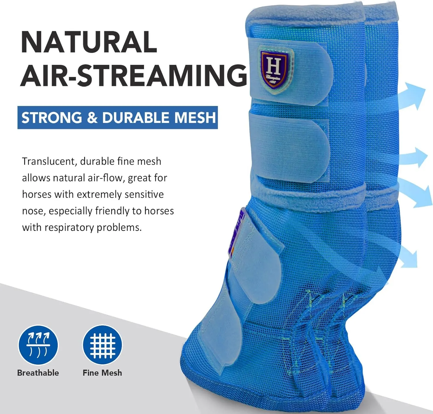 Harrison Howard Horse Fly Boots Perfect Contoured Fit Leg Guards Dense Mesh Boots with Ventilated Comfort Reliable Protection from Summer Elements Set of 4 Sky Blue XL