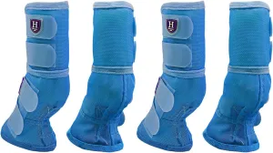 Harrison Howard Horse Fly Boots Perfect Contoured Fit Leg Guards Dense Mesh Boots with Ventilated Comfort Reliable Protection from Summer Elements Set of 4 Sky Blue XL