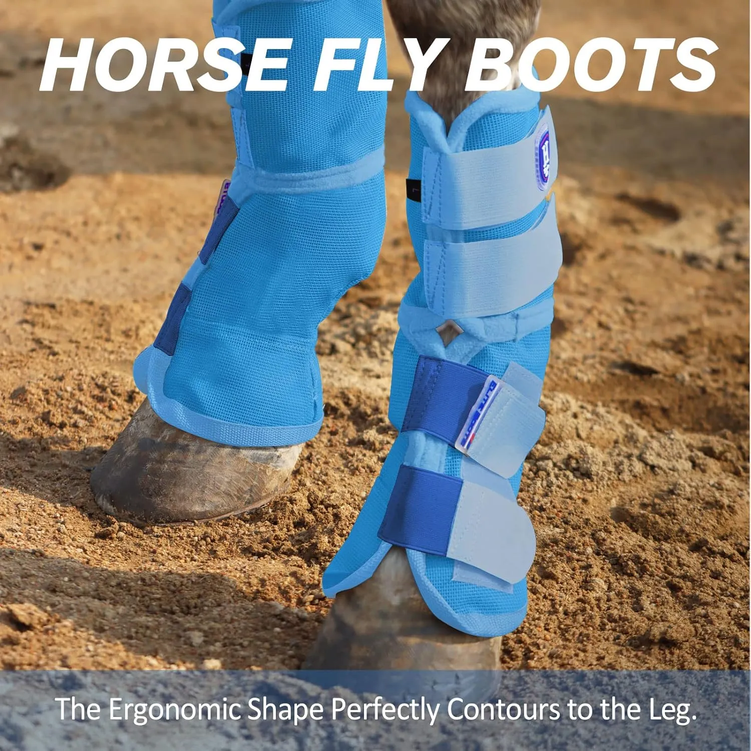 Harrison Howard Horse Fly Boots Perfect Contoured Fit Leg Guards Dense Mesh Boots with Ventilated Comfort Reliable Protection from Summer Elements Set of 4 Sky Blue XL
