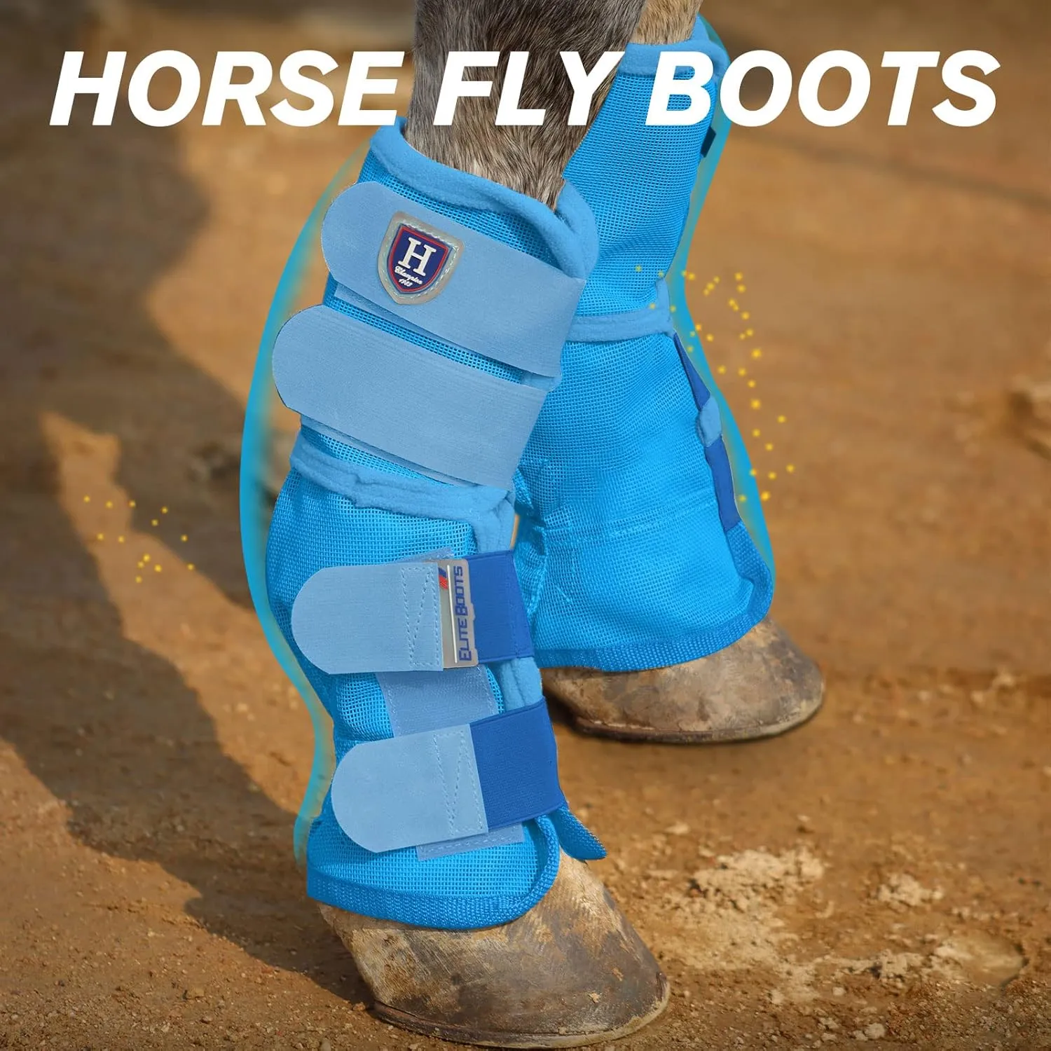 Harrison Howard Horse Fly Boots Perfect Contoured Fit Leg Guards Dense Mesh Boots with Ventilated Comfort Reliable Protection from Summer Elements Set of 4 Sky Blue XL