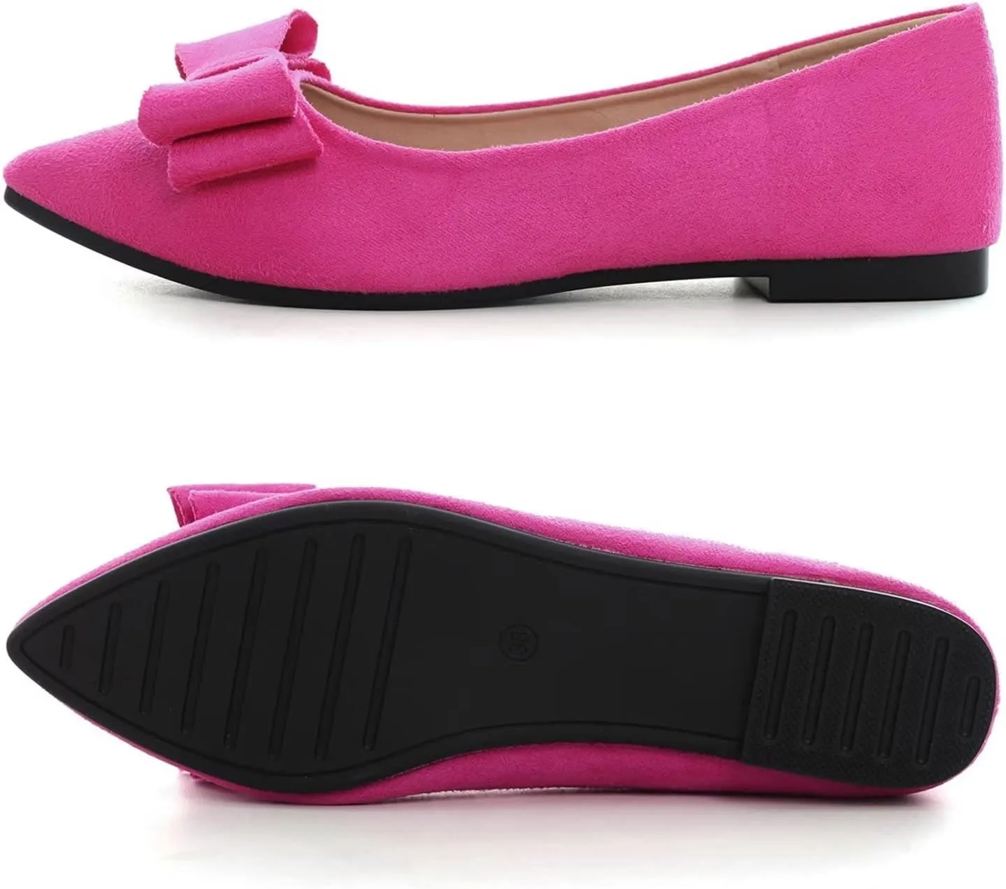 Hee grand Bow-Knot Ballet Flats Classic Pointed Toe Suede Dress Shoes Casual Comfort Slip-On Loafers Light Weight Walking Flats