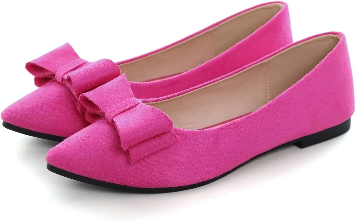 Hee grand Bow-Knot Ballet Flats Classic Pointed Toe Suede Dress Shoes Casual Comfort Slip-On Loafers Light Weight Walking Flats