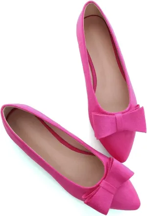 Hee grand Bow-Knot Ballet Flats Classic Pointed Toe Suede Dress Shoes Casual Comfort Slip-On Loafers Light Weight Walking Flats