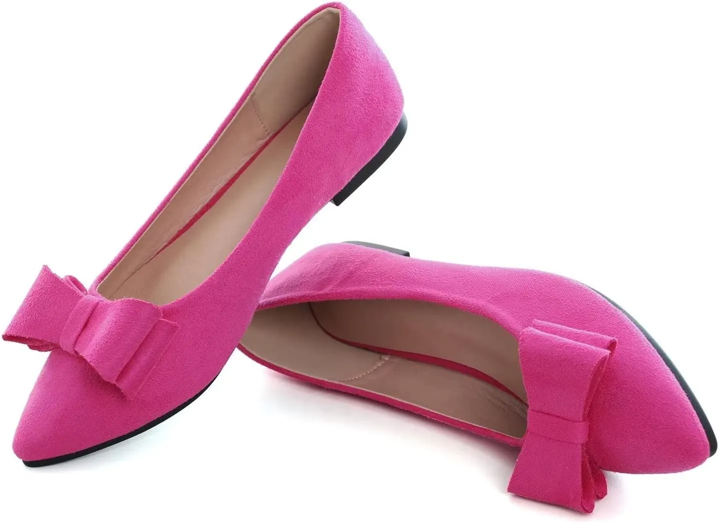 Hee grand Bow-Knot Ballet Flats Classic Pointed Toe Suede Dress Shoes Casual Comfort Slip-On Loafers Light Weight Walking Flats