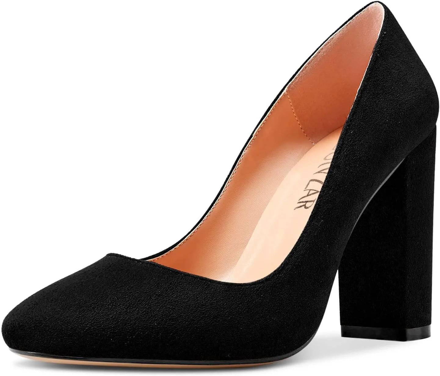 HEUIVZAR Women Pumps Pointed Toe Block Chunky High Heel Slip-on Dress Shoes Suede 4 Inch