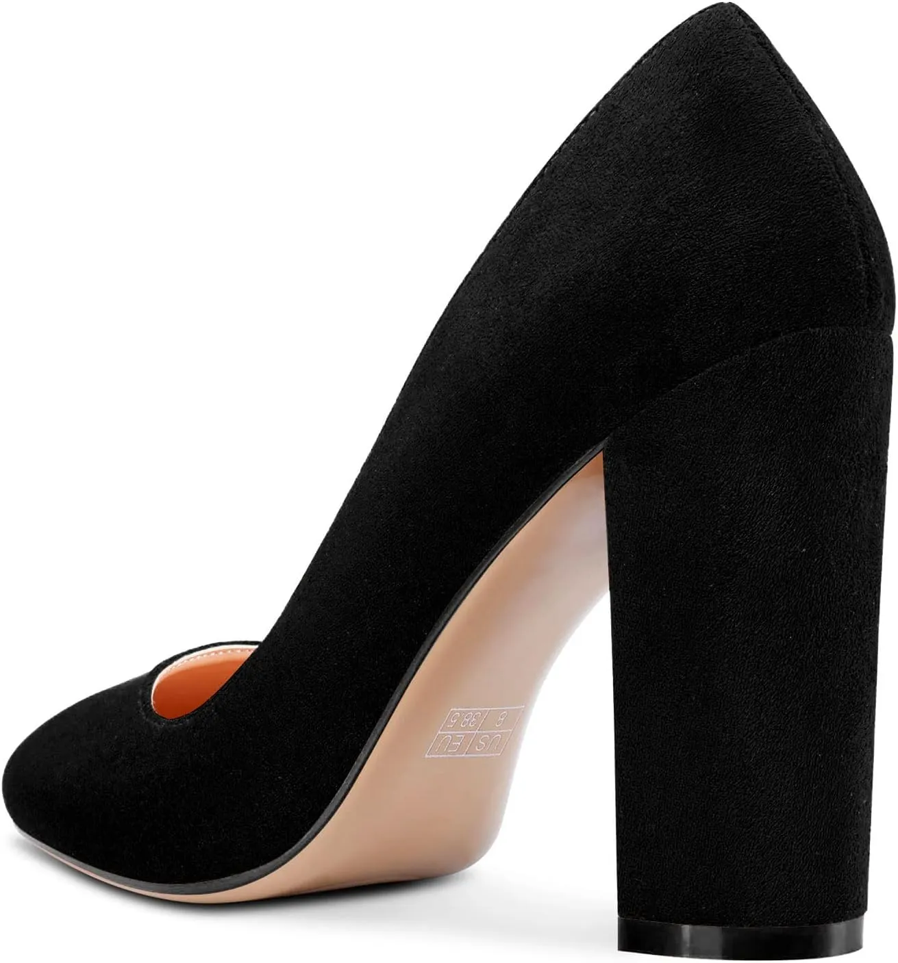 HEUIVZAR Women Pumps Pointed Toe Block Chunky High Heel Slip-on Dress Shoes Suede 4 Inch