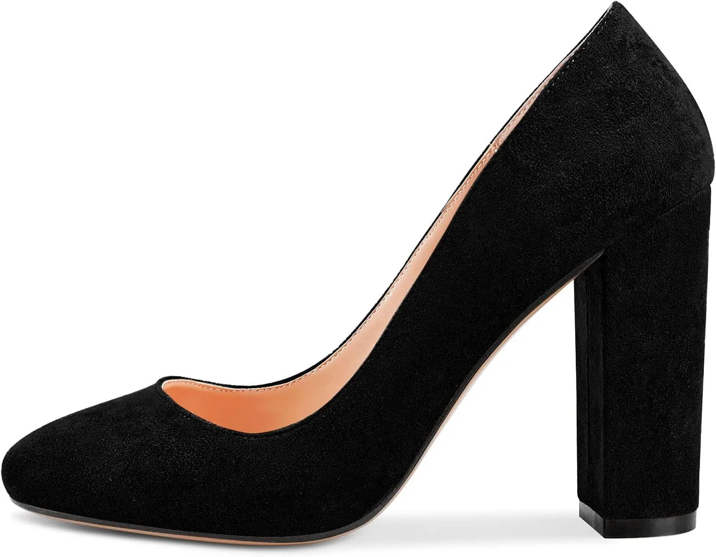HEUIVZAR Women Pumps Pointed Toe Block Chunky High Heel Slip-on Dress Shoes Suede 4 Inch