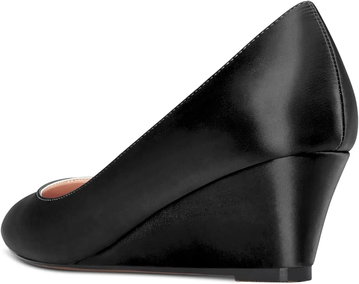HEUIVZAR Women Wedge Pumps Pointed Toe Block Chunky Mid Low Heel Slip-on Dress Shoes Classic Satin 2 Inch