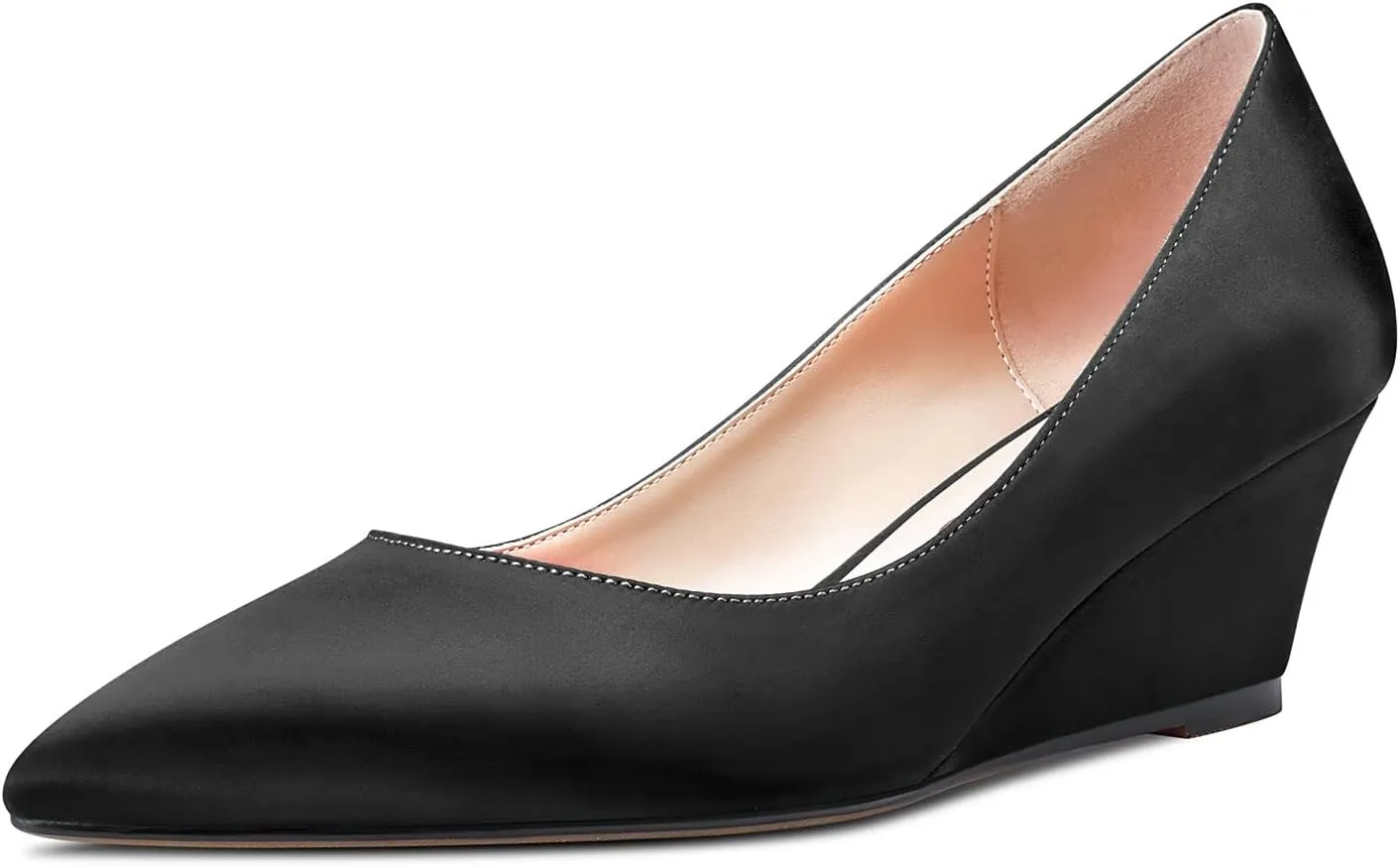 HEUIVZAR Women Wedge Pumps Pointed Toe Block Chunky Mid Low Heel Slip-on Dress Shoes Classic Satin 2 Inch