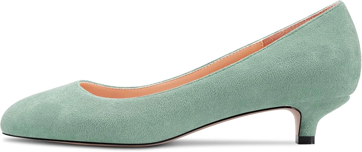 HEUIVZAR Womens Pumps Kitten Heel Slip On Round Toe Matte Dress Shoes 1.5 Inch