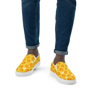 Hibiscus flowers with Dhari (Gold) on Men’s slip-on canvas shoes