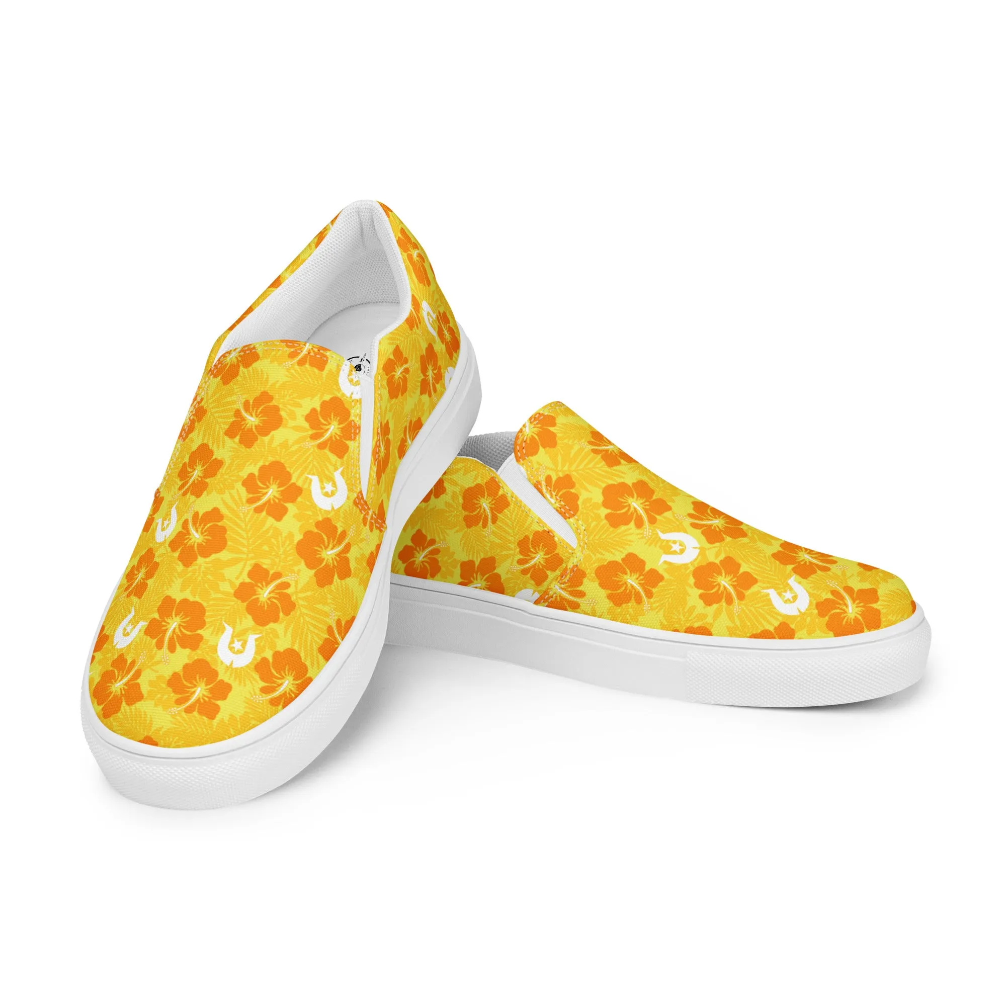 Hibiscus flowers with Dhari (Gold) on Men’s slip-on canvas shoes