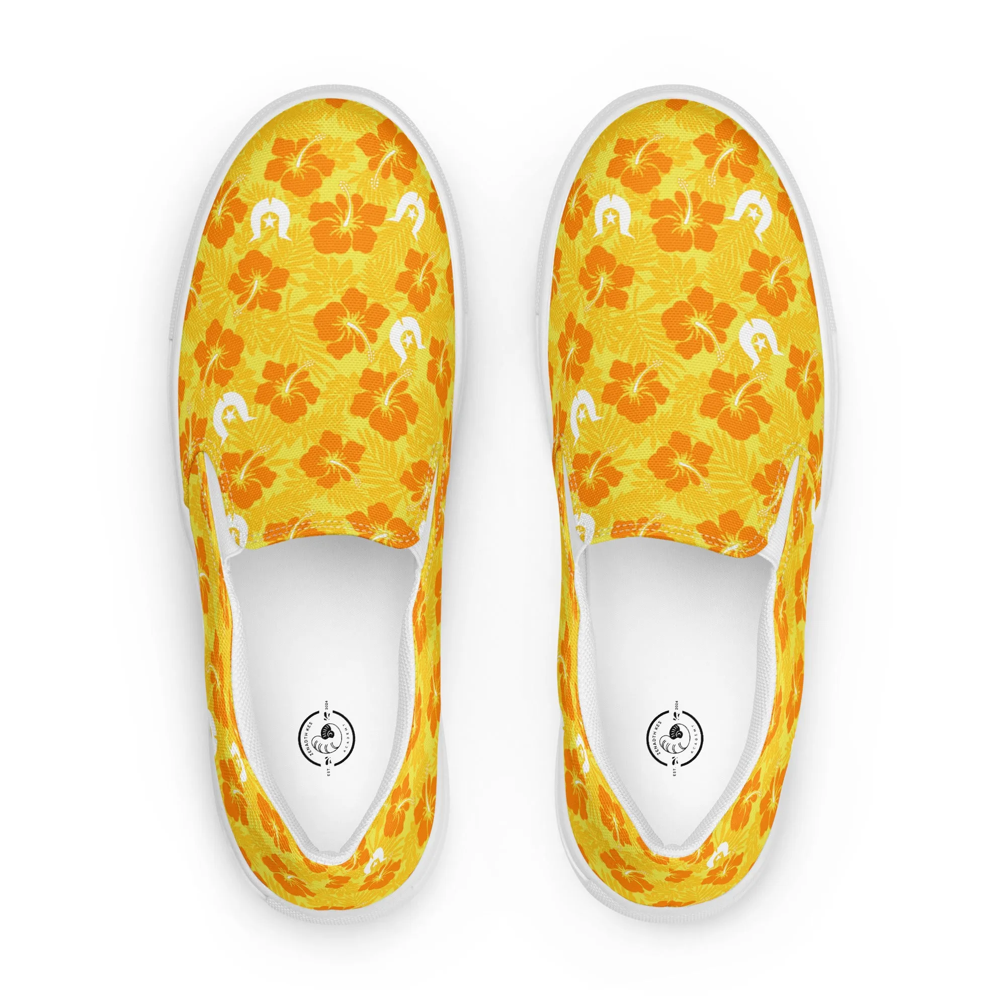Hibiscus flowers with Dhari (Gold) on Men’s slip-on canvas shoes