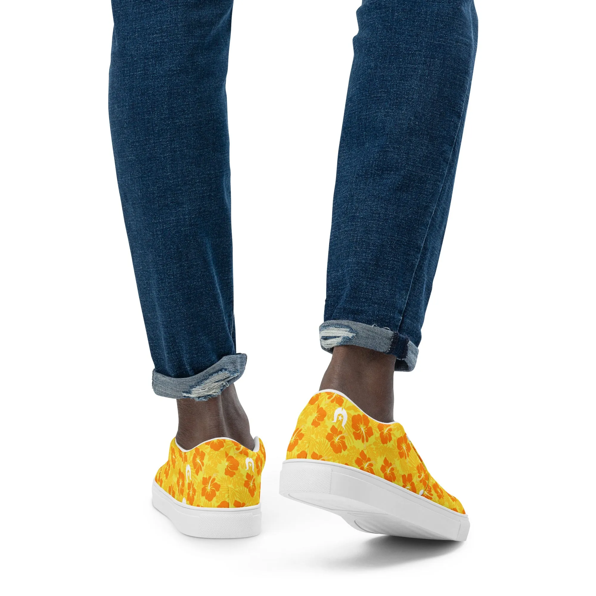 Hibiscus flowers with Dhari (Gold) on Men’s slip-on canvas shoes
