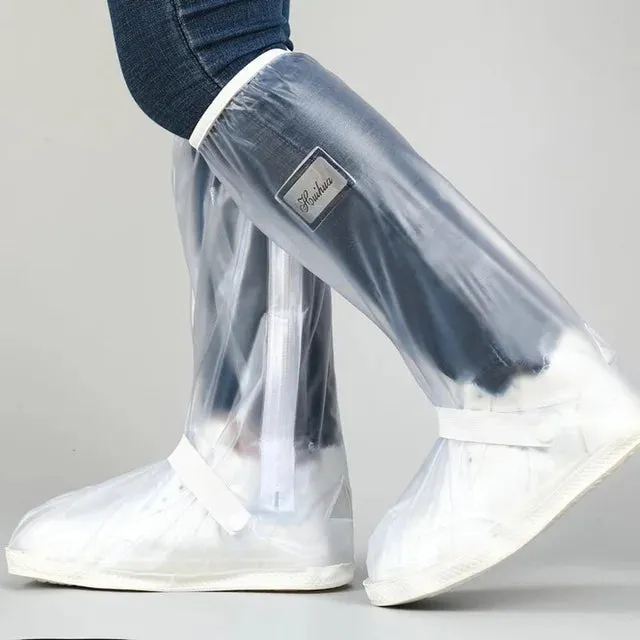 High-Top Waterproof Rain Boot Shoe Cover with Reflector - Slip-Resistant and Foldable