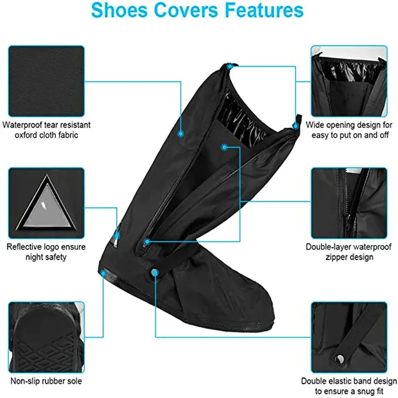 High-Top Waterproof Rain Boot Shoe Cover with Reflector - Slip-Resistant and Foldable