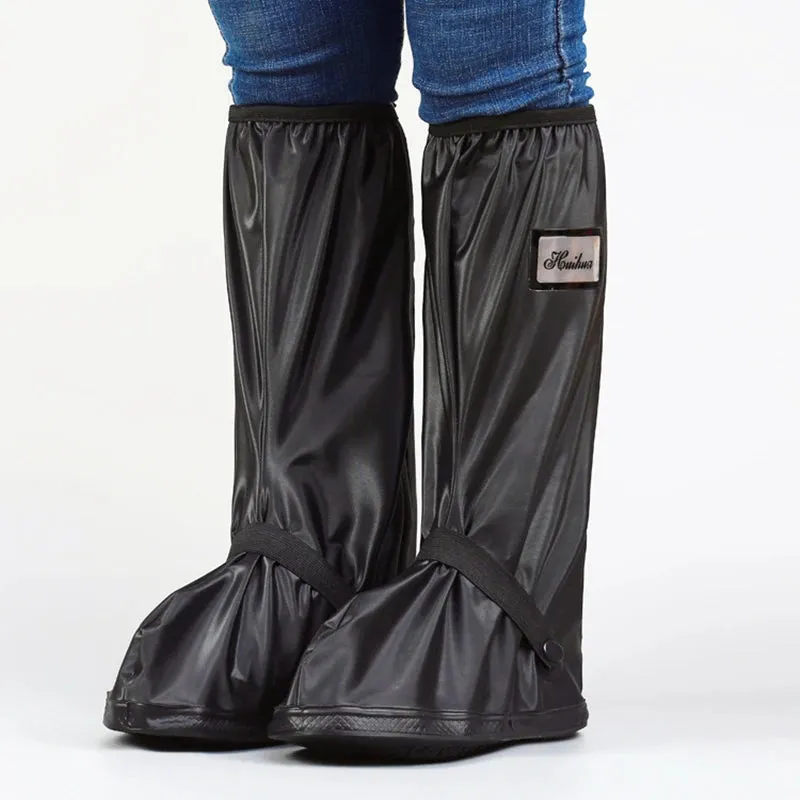 High-Top Waterproof Rain Boot Shoe Cover with Reflector - Slip-Resistant and Foldable