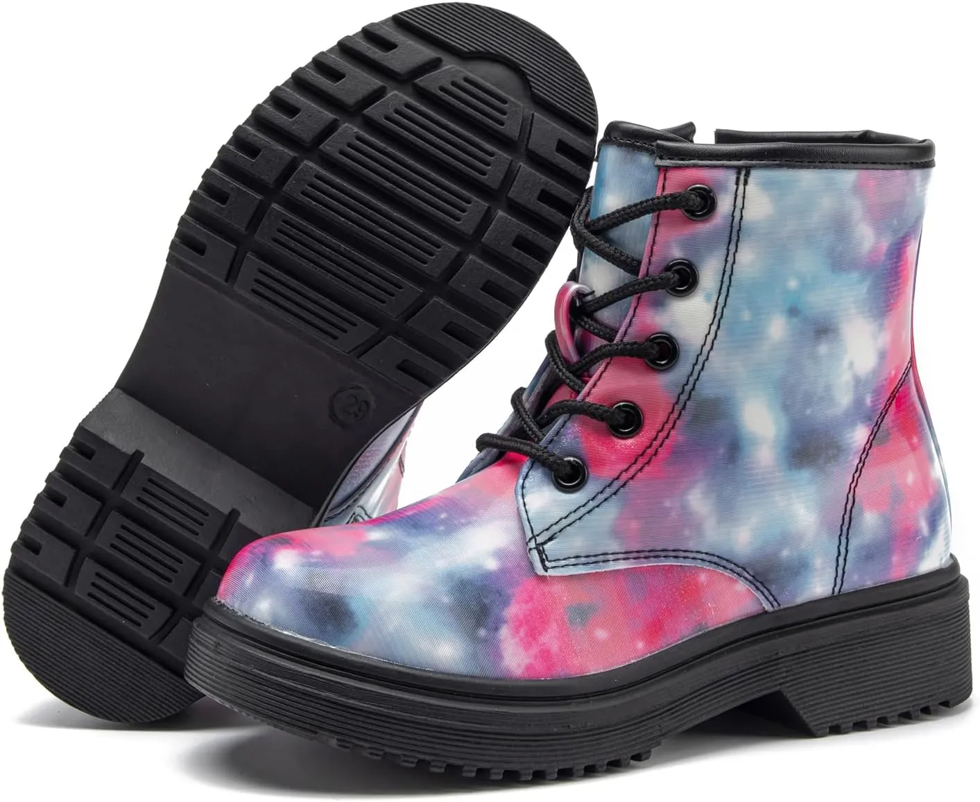 HIKLDK Girls Boots Glitter Combat Boot Winter Waterproof Side Zipper Lace-up Walking Shoes for Toddlers Little Kid szie