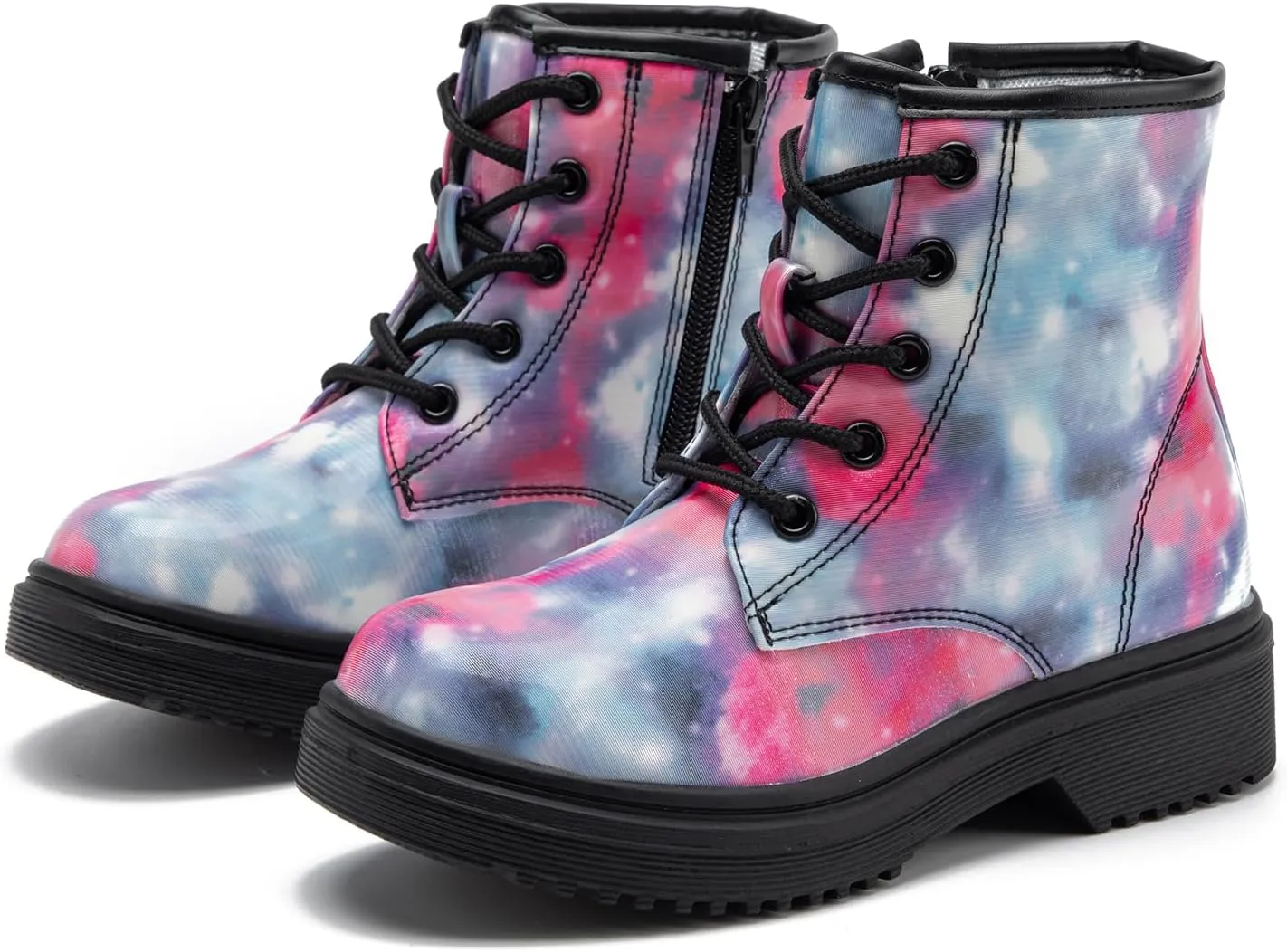 HIKLDK Girls Boots Glitter Combat Boot Winter Waterproof Side Zipper Lace-up Walking Shoes for Toddlers Little Kid szie